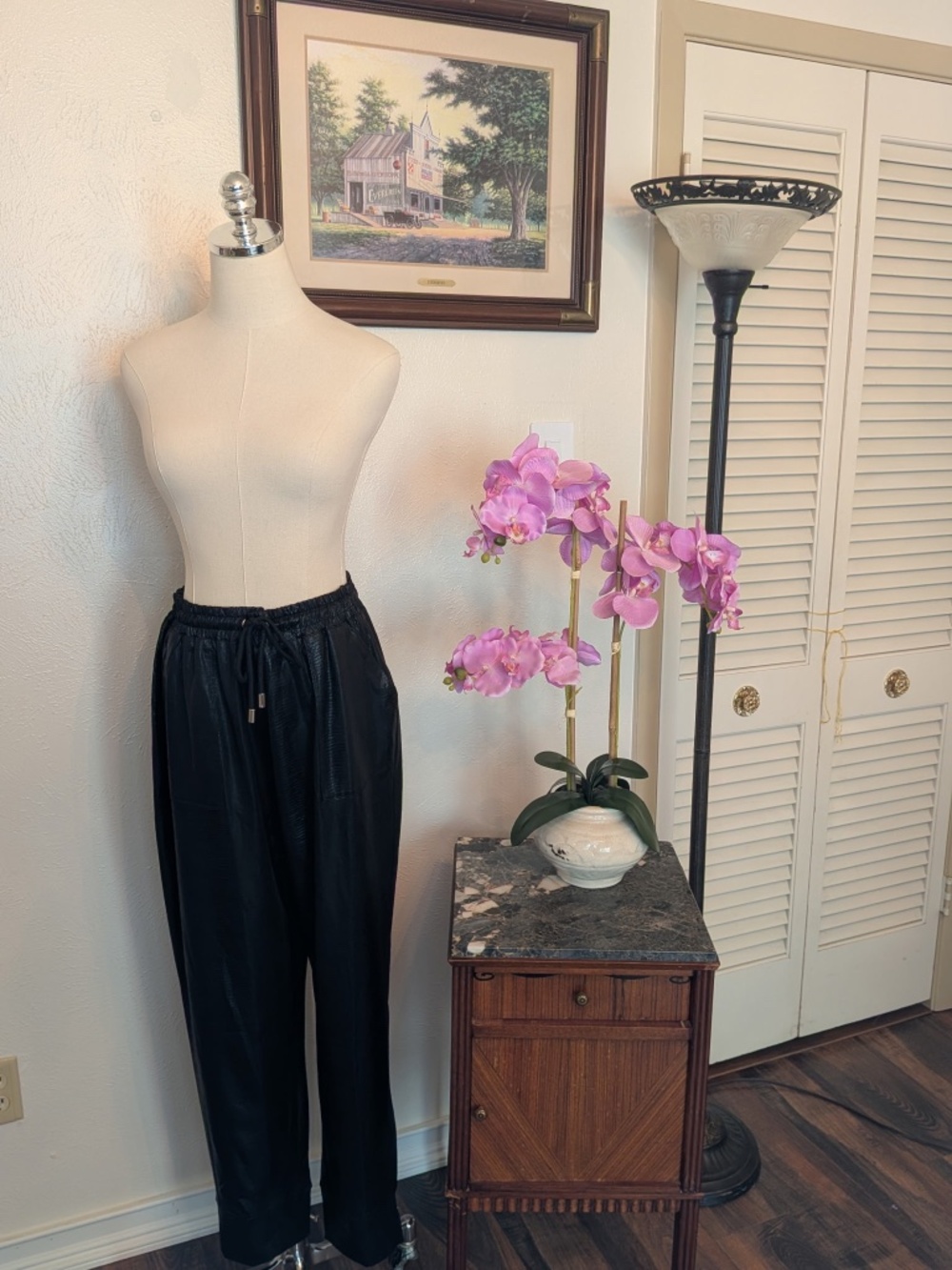 Kori Black Pants - Size Large - Stretchy & Stylish Light Animal Print!
